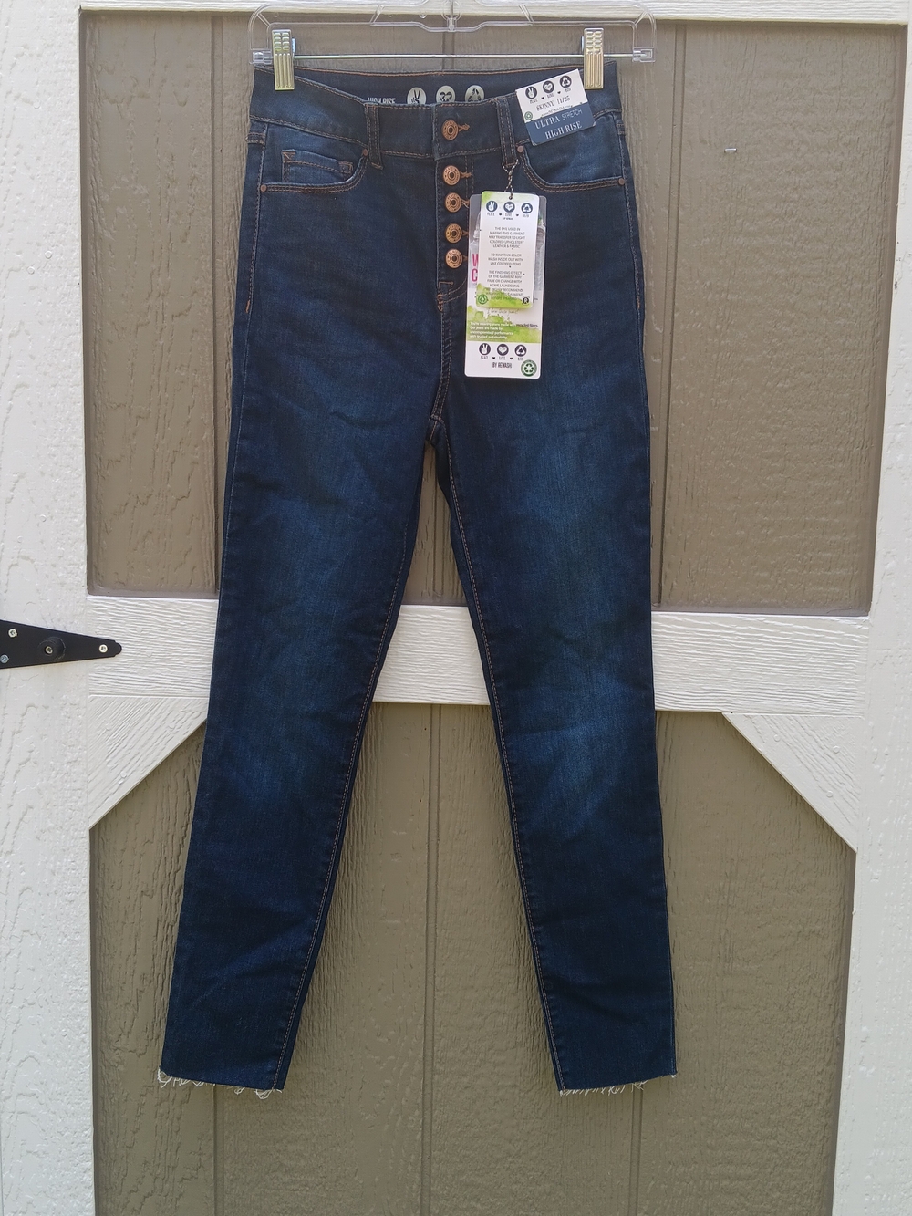 PEACE LOVE ECO Rewash Dark Blue Stretch High-Rise Button-Fly Skinny Jeans  1/25